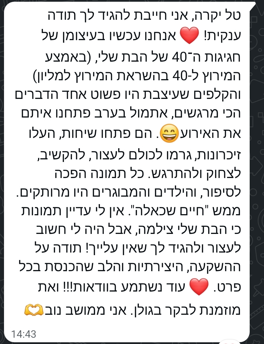 מתנה ליום הולדת 40 אישית ומרגשת